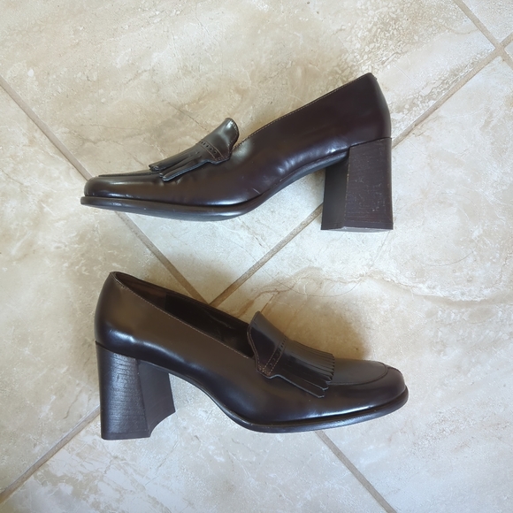 Vintage Y2K Coach Archival Espresso Fringe Patent Leather High Heel Loafers 7 - Picture 4 of 6